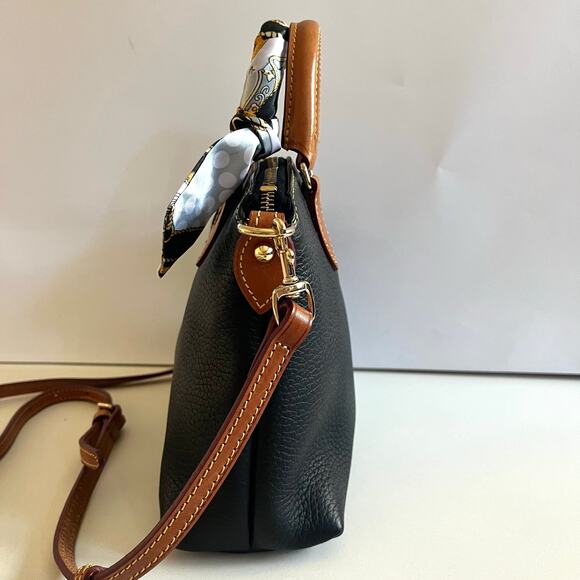 DOONEY & BOURKE Dillen Satchel, Black and Brown Leather Crossbody, + Bag Scarf! - Picture 8 of 15